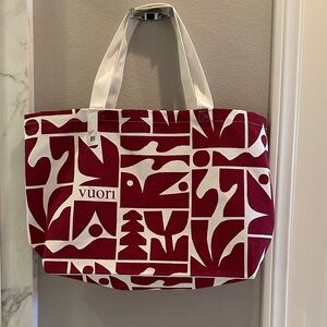 Vuori Burgundy and White Graphic Tote